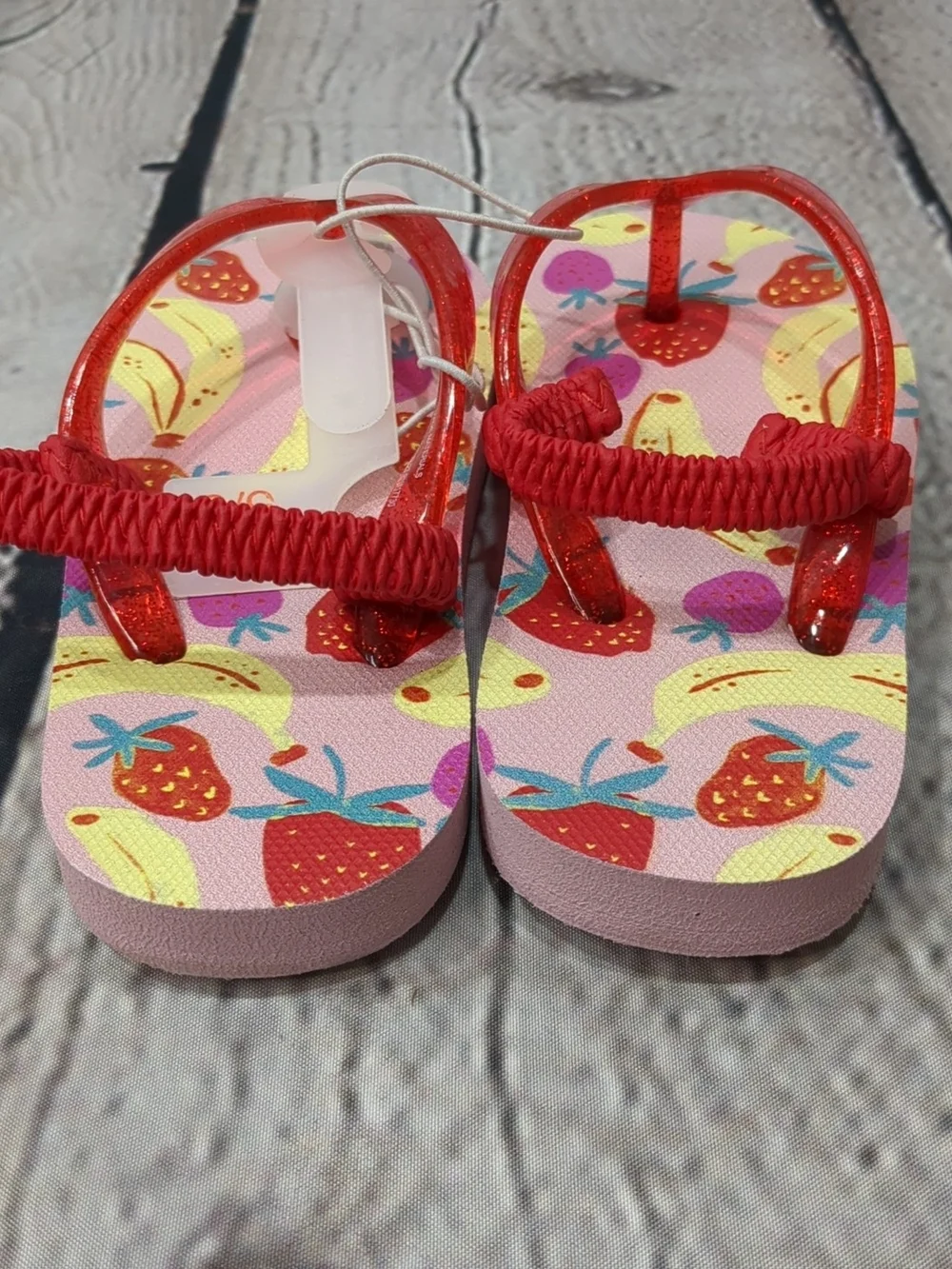 Cat & Jack Pink Fruit-Print Jelly Flip Flops with Red Sparkle Straps